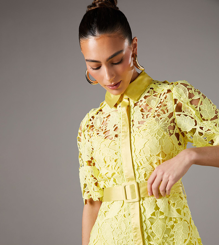 Lace Short Sleeves Shirt Dress