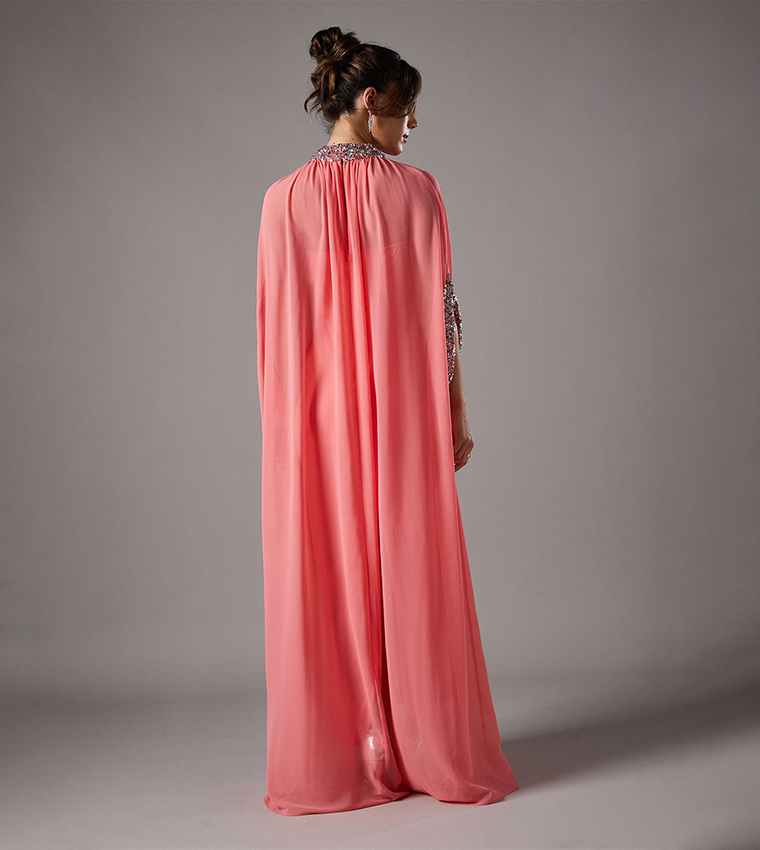 Sequined Chiffon Cape Style Maxi Dress