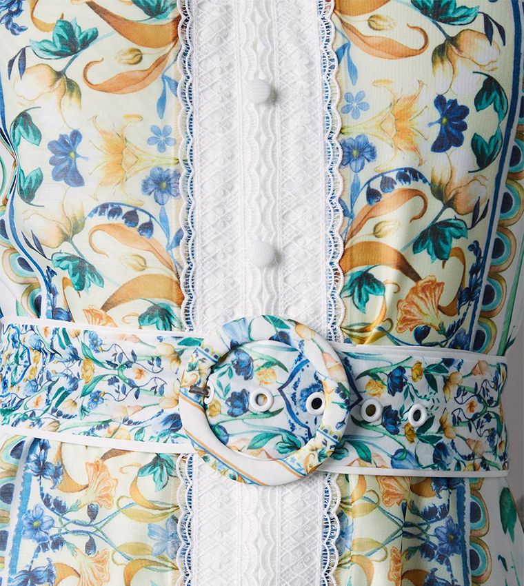 Boarder Printed Organza Midi Shirt Dress