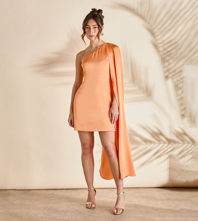 Buy Coast Outlet One Shoulder Satin Mini Holiday Dress In Orange