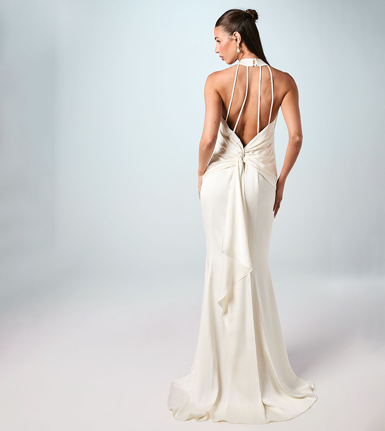 Halterneck Satin Wedding Dress With Flower