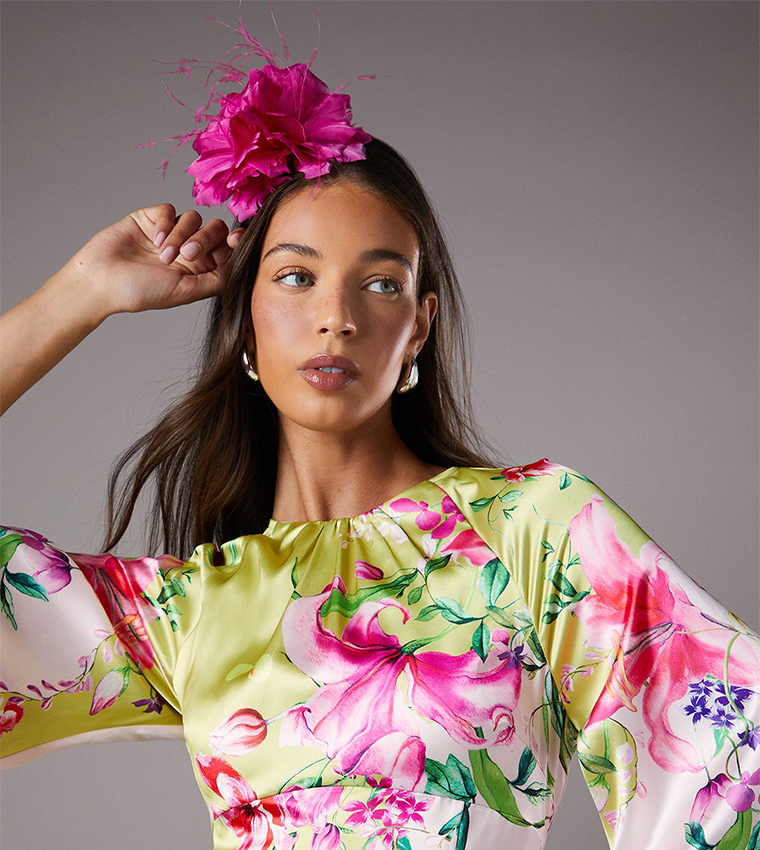 Satin Printed Long Sleeves Maxi Dress