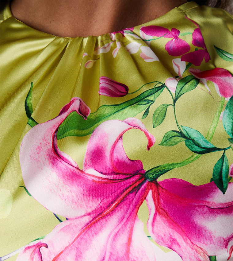 Satin Printed Long Sleeves Maxi Dress