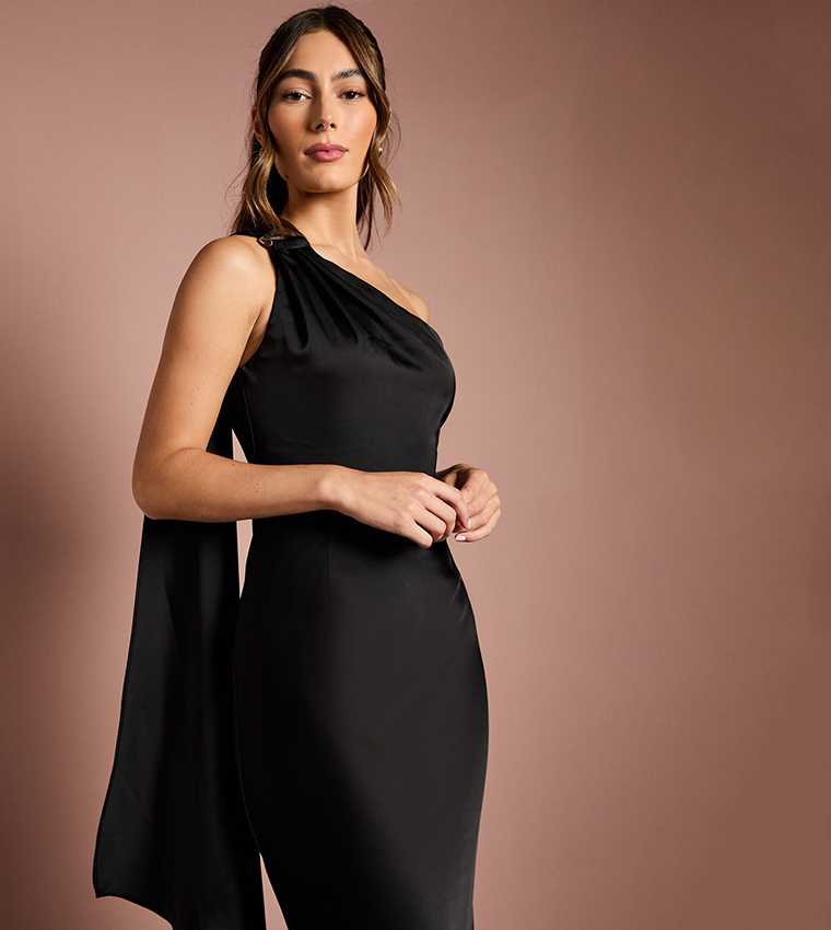One Shoulder Satin Bridesmaids Maxi Dress