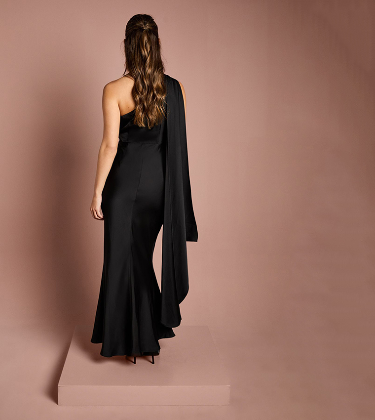 One Shoulder Satin Bridesmaids Maxi Dress