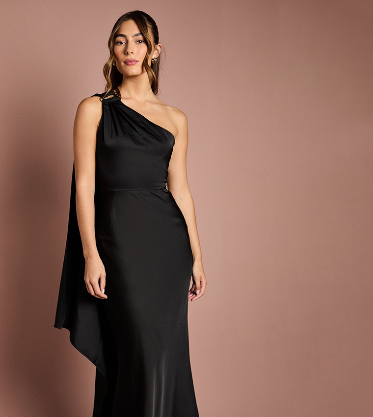 One Shoulder Satin Bridesmaids Maxi Dress
