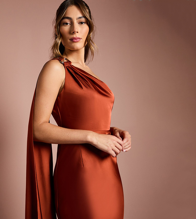 One Shoulder Satin Bridesmaids Maxi Dress