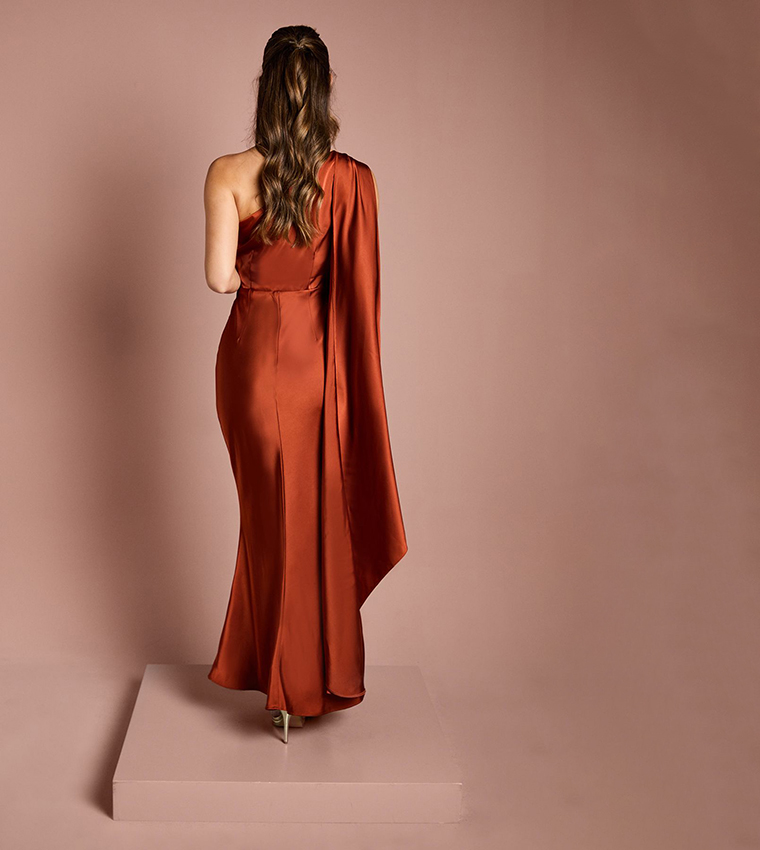 One Shoulder Satin Bridesmaids Maxi Dress