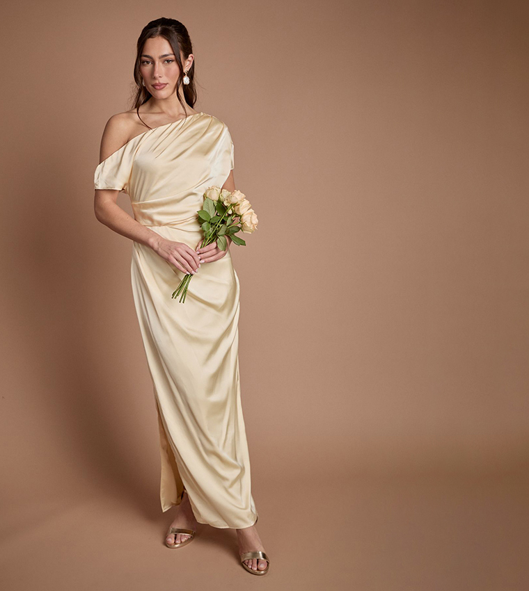 when do spring bridesmaid dresses come out Ruffled Long A-Line Prom Dress with Cut Out Yellow / 4