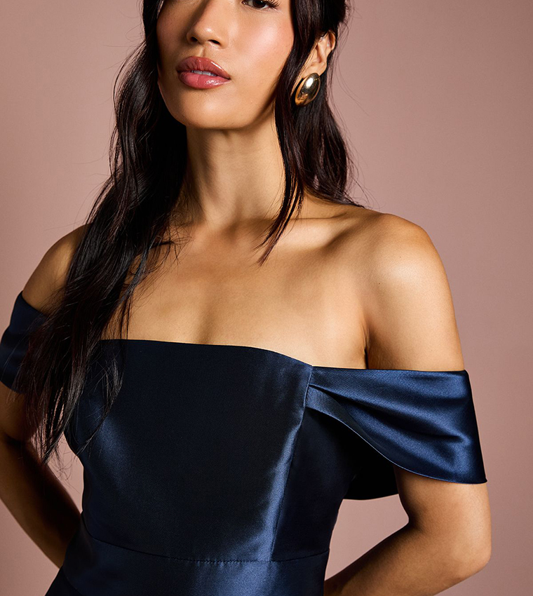 Bardot Twill Waterfall Bridesmaids Dress