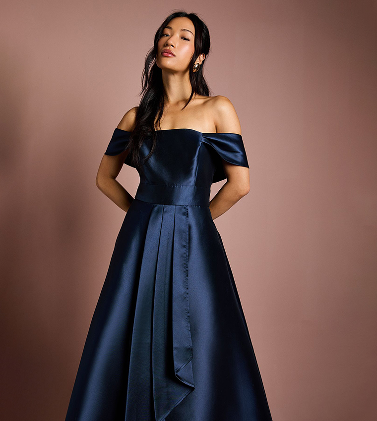 Bardot Twill Waterfall Bridesmaids Dress