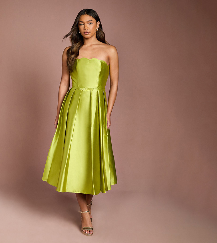 Scalloped Strapless Midi Dress