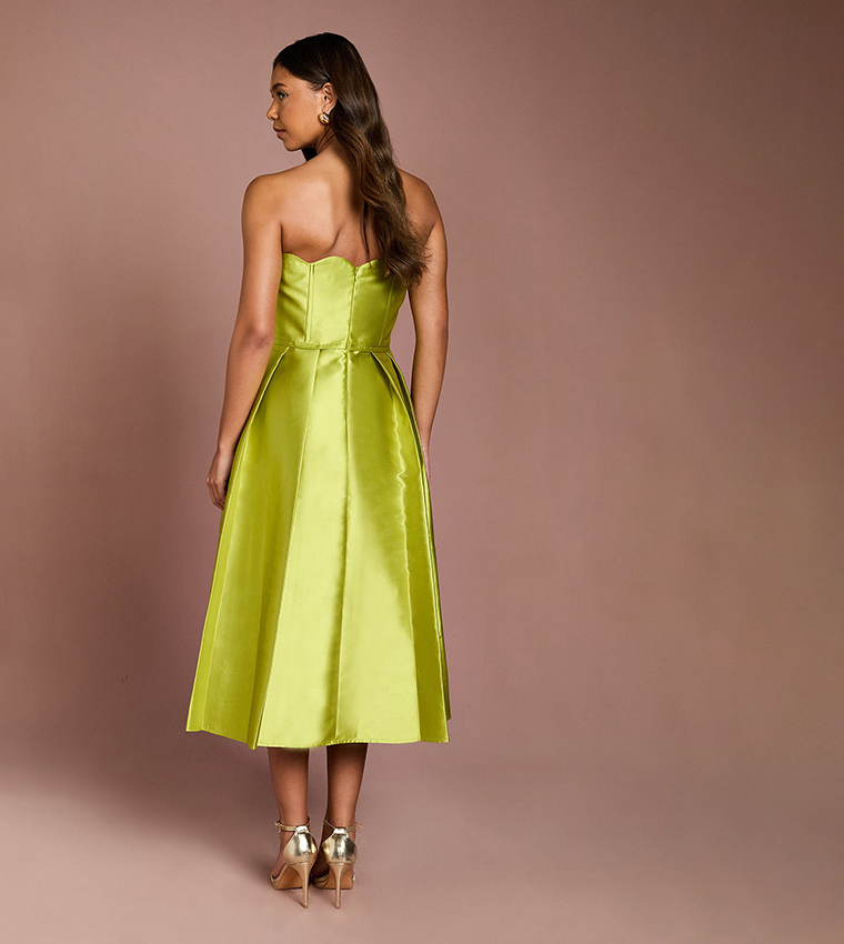 Scalloped Strapless Midi Dress