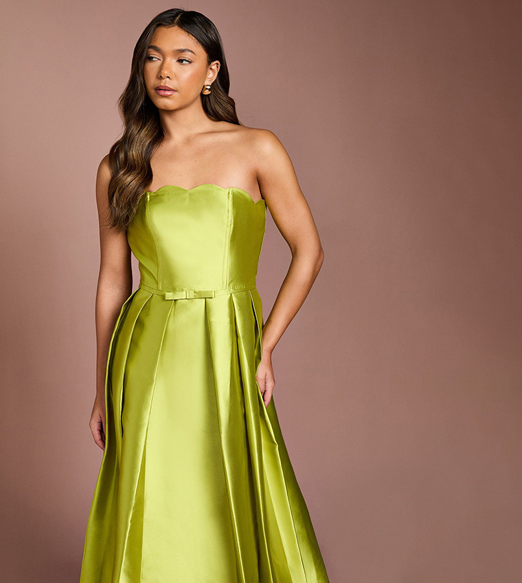 Scalloped Strapless Midi Dress