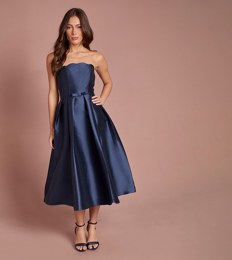 Scalloped Strapless Midi Dress