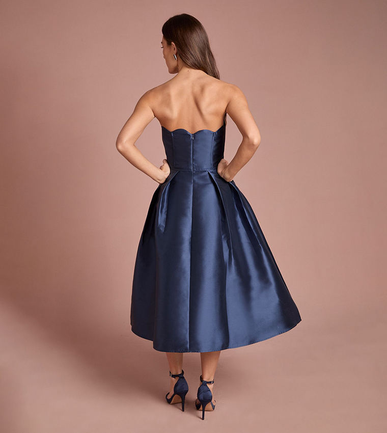 Scalloped Strapless Midi Dress