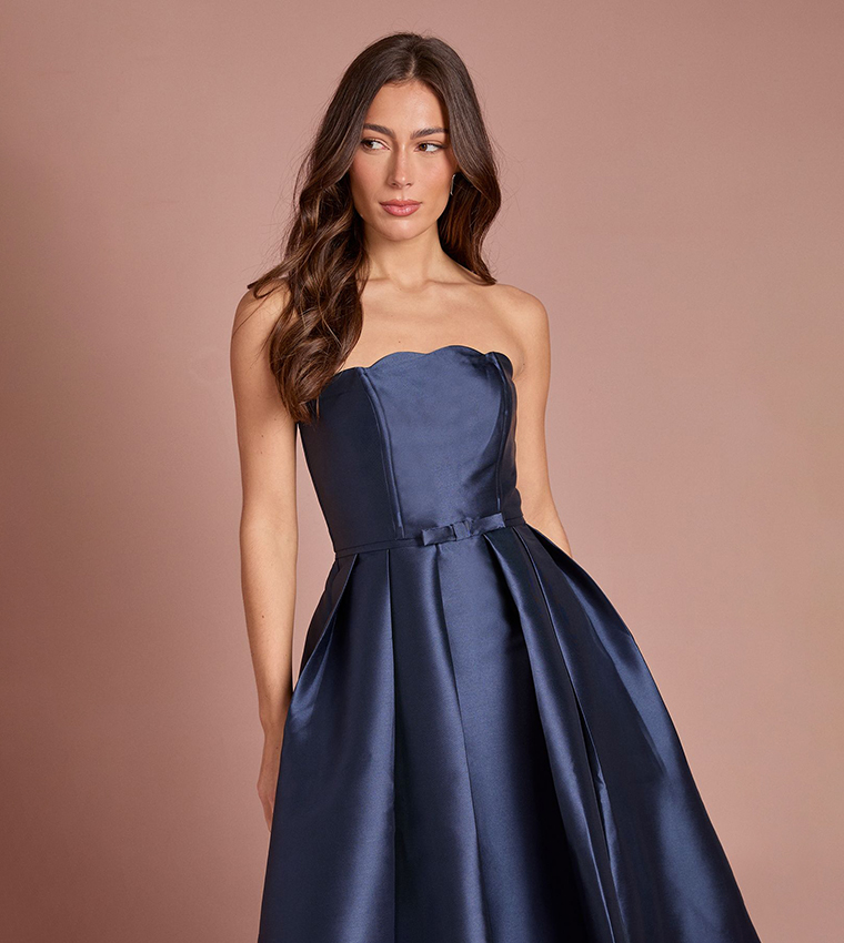 Scalloped Strapless Midi Dress