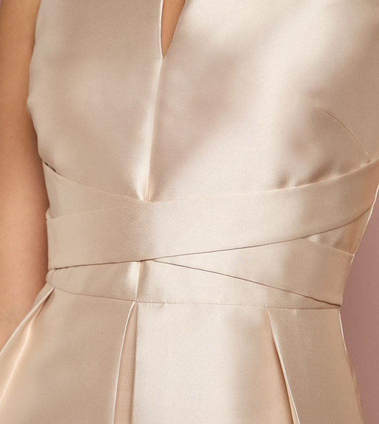 Twill Notch Neck Fit and Flare Bridesmaids Maxi Dress