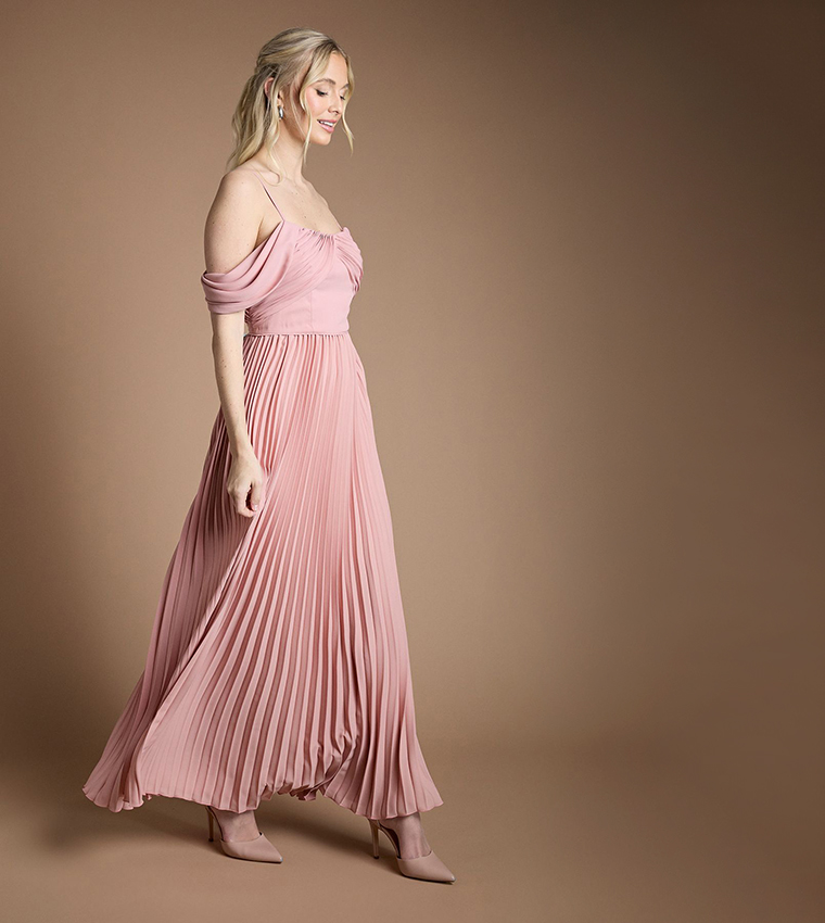 فستان ماكسي باردو بكسرات لوصيفات العروس