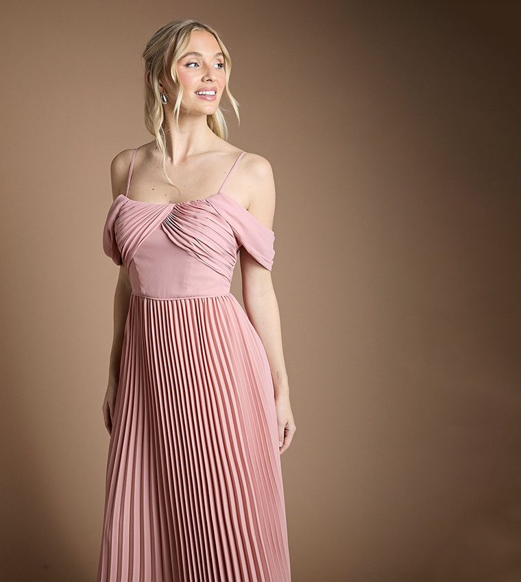 فستان ماكسي باردو بكسرات لوصيفات العروس