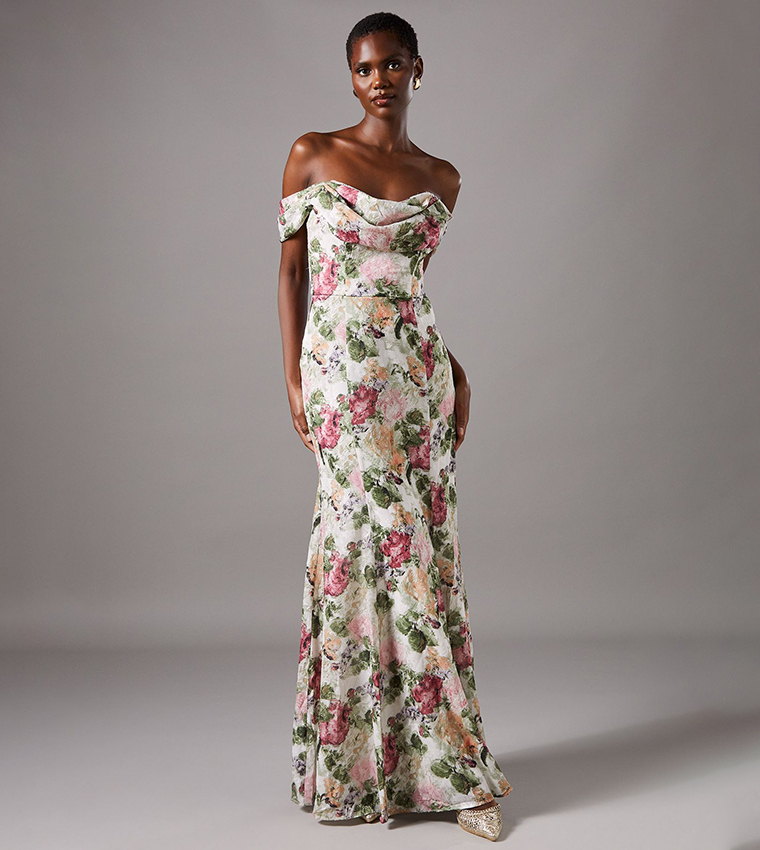 Floral Print  Bardot Maxi Dress