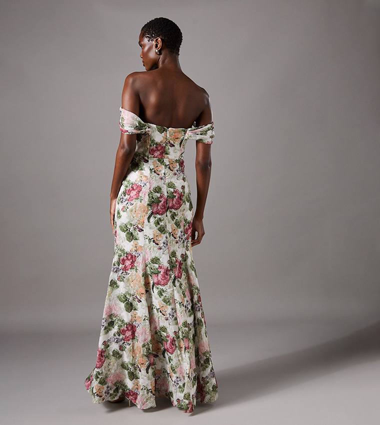 Floral Print  Bardot Maxi Dress