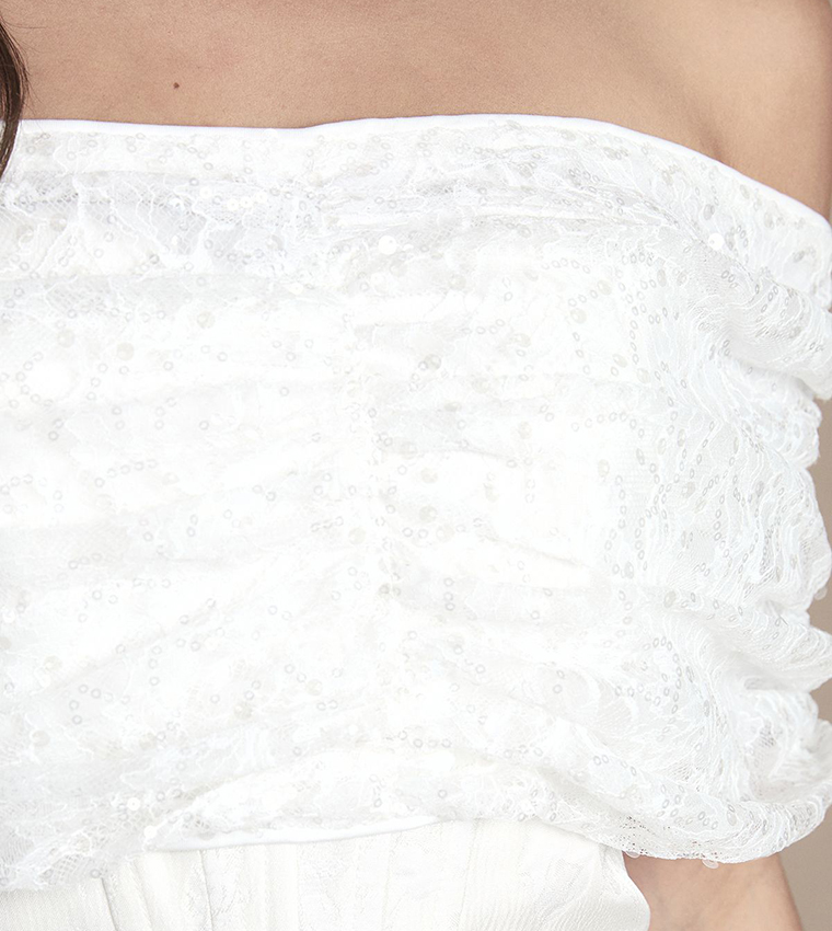 Lisa Tan Strapless Jacquard Column Wedding Midi Dress