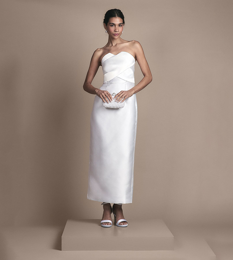 Strapless Twill Bow Back Maxi Wedding Dress