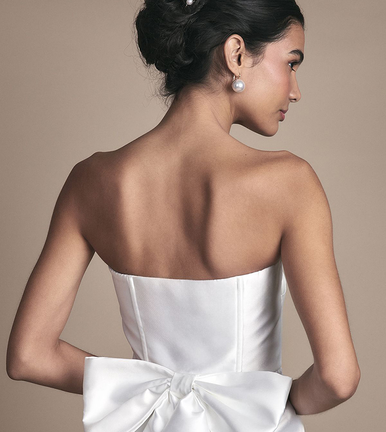 Strapless Twill Bow Back Maxi Wedding Dress