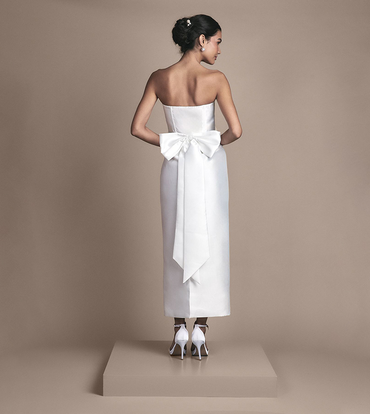 Strapless Twill Bow Back Maxi Wedding Dress