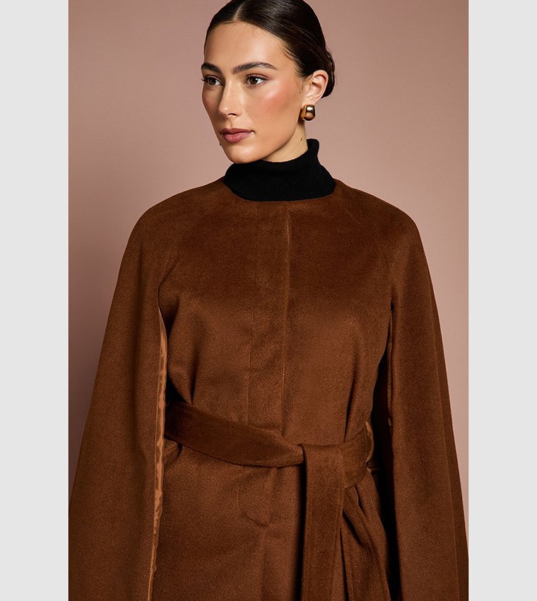 Belted Cape Sleeves Coat