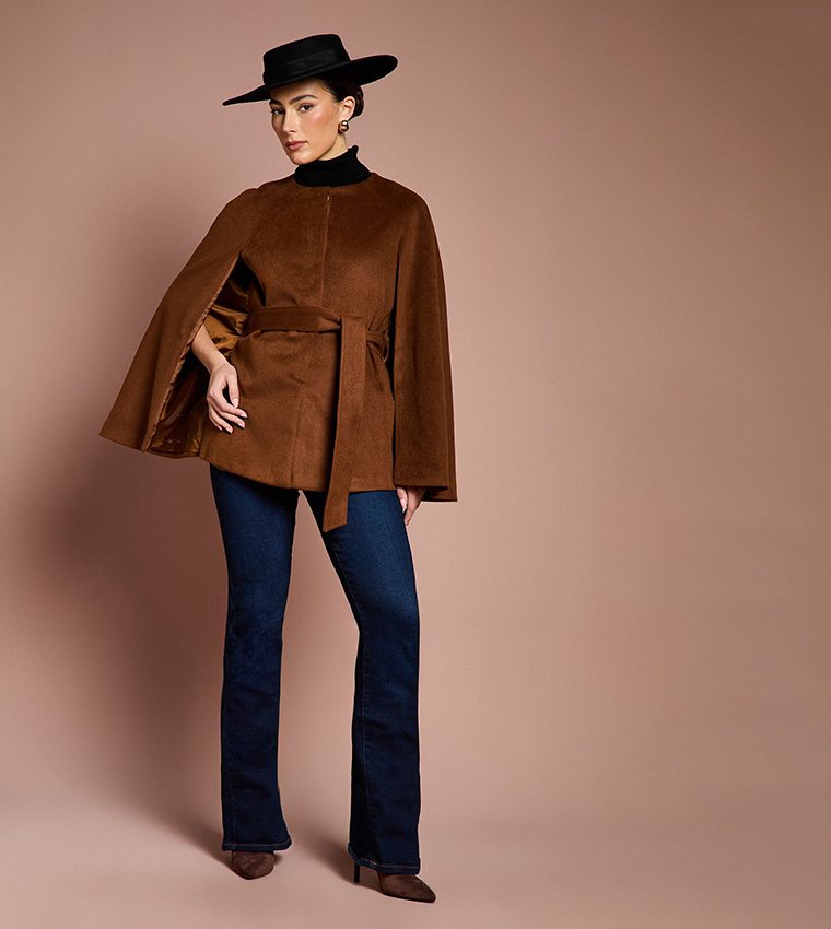 Belted Cape Sleeves Coat