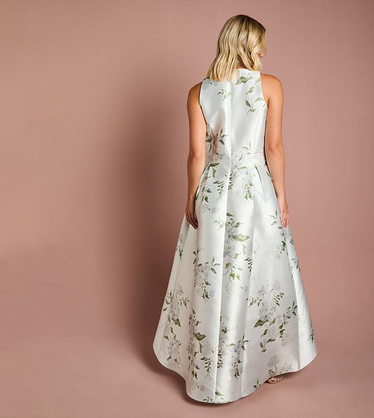 Teen Coast Printed Twill Waterfall Bridesmaids Maxi Dress