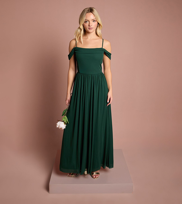 Teen Coast Cold Shoulder Stretch Mesh Bridesmaid Dress