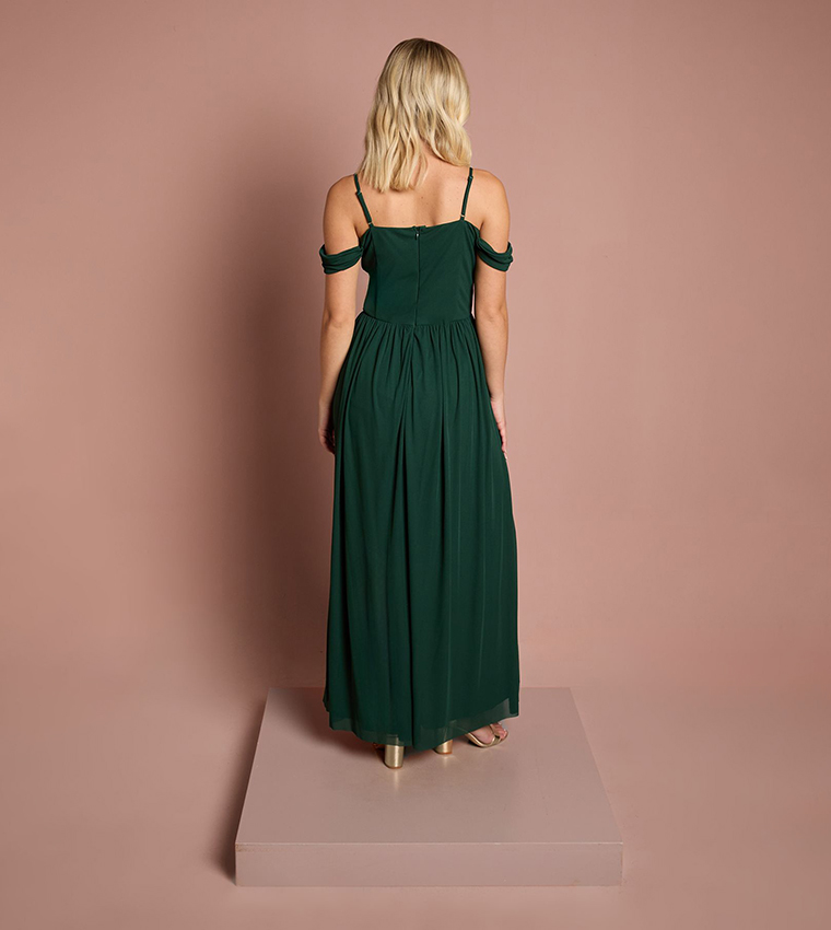 Teen Coast Cold Shoulder Stretch Mesh Bridesmaid Dress