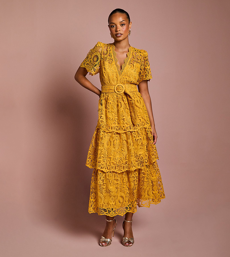 chinese dress ladies Lady Black Tie - Size 2, Giselle Dress - Mustard Lace Dress - Final Sale main image 1