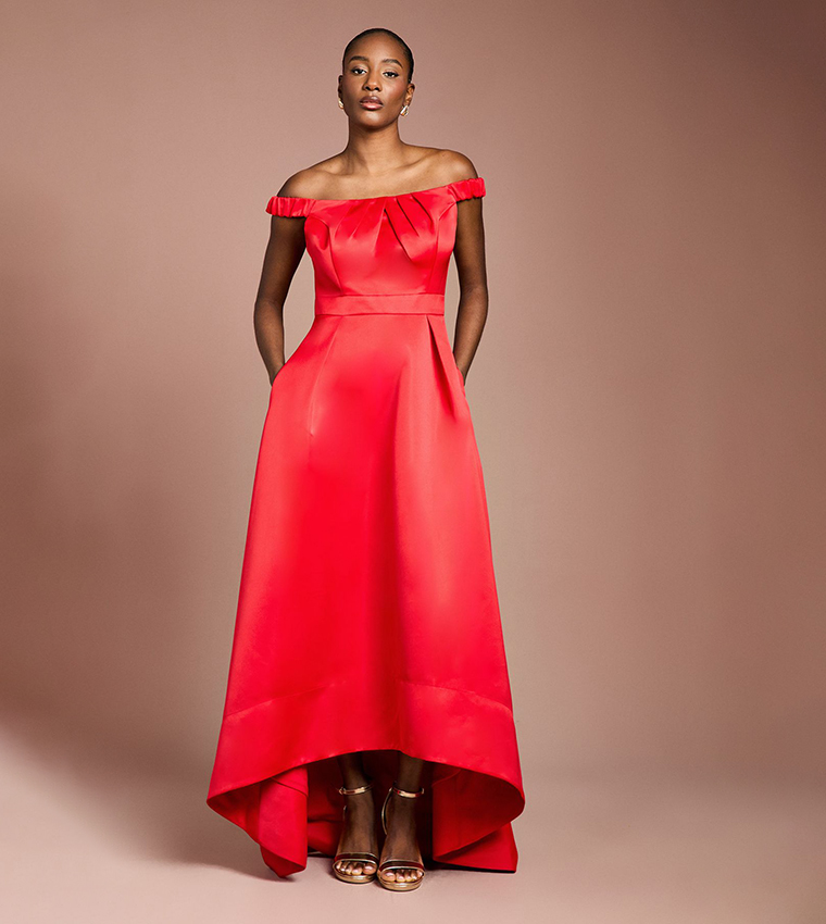 Bardot Fit and Flare Hi Low Hem Maxi Dress