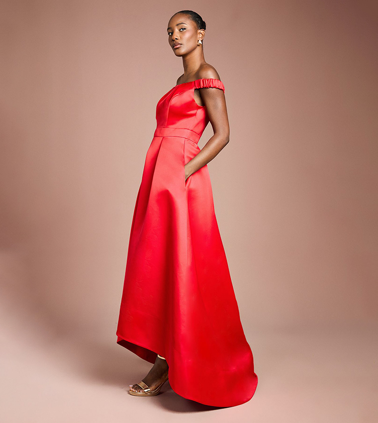 Bardot Fit and Flare Hi Low Hem Maxi Dress