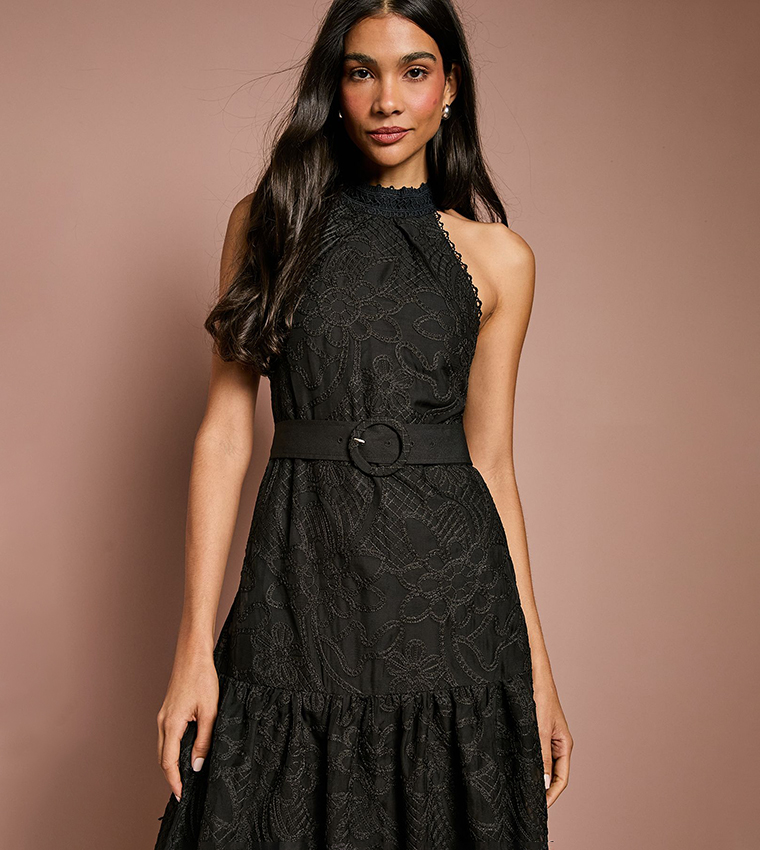 فستان ميدي أورجانزا بحزام 