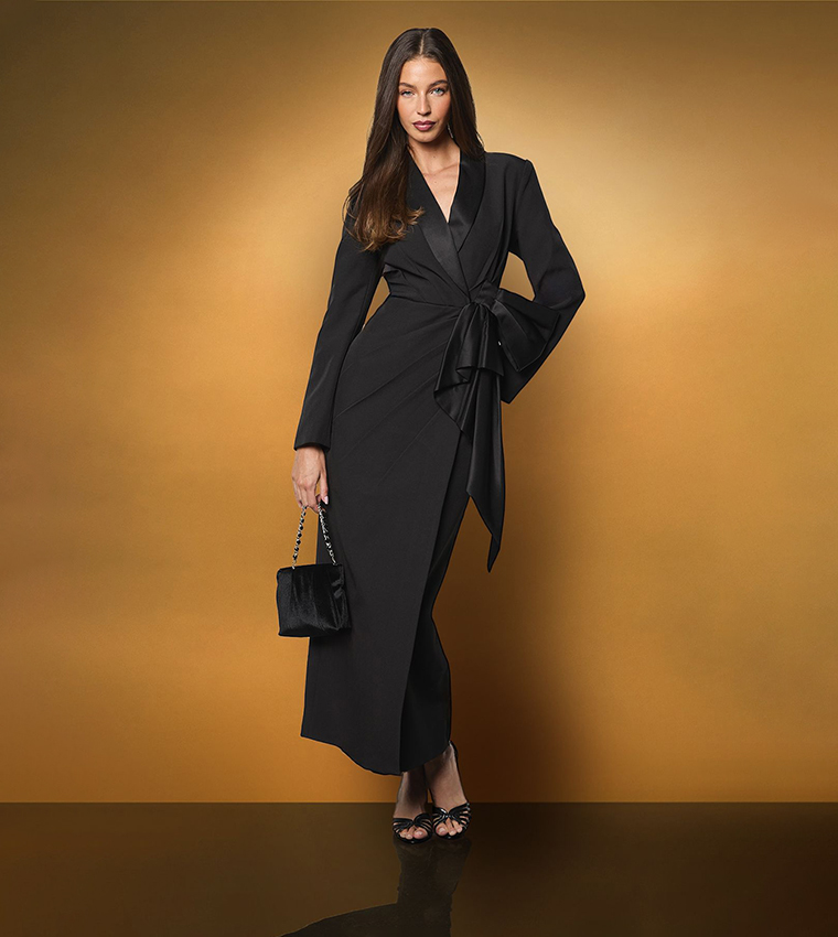 Muse Bow Front Satin Maxi Dress