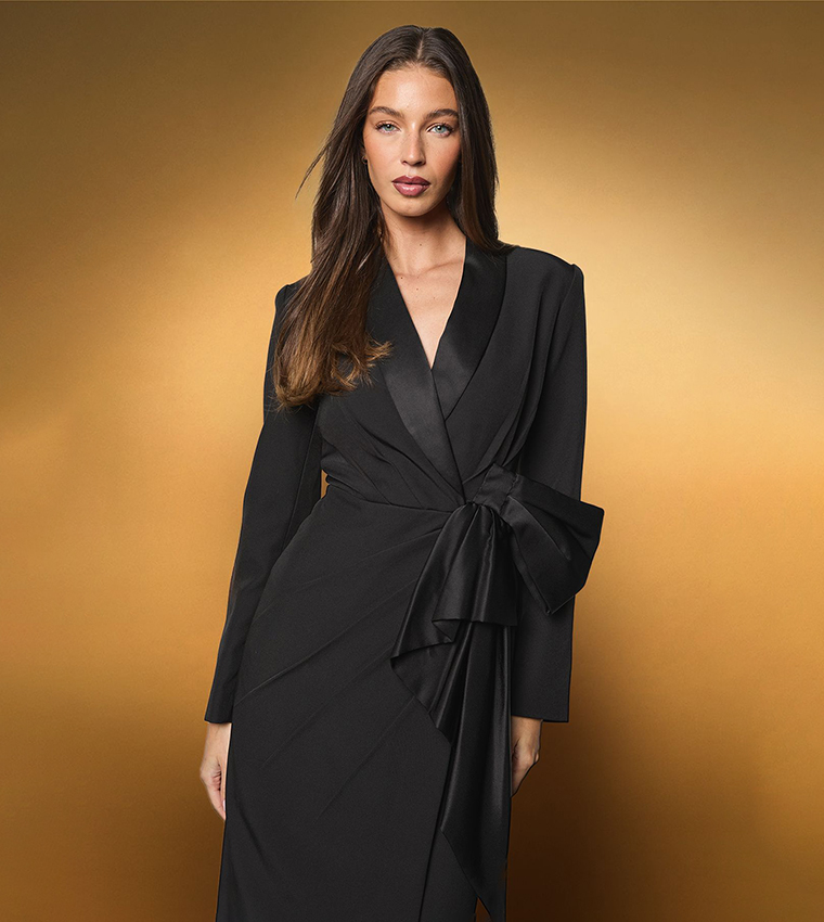 Muse Bow Front Satin Maxi Dress