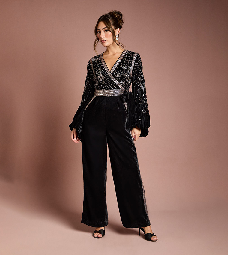 Wrap Top Celestial Velvet Jumpsuit