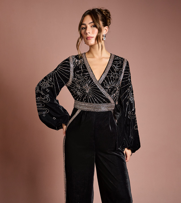 Wrap Top Celestial Velvet Jumpsuit