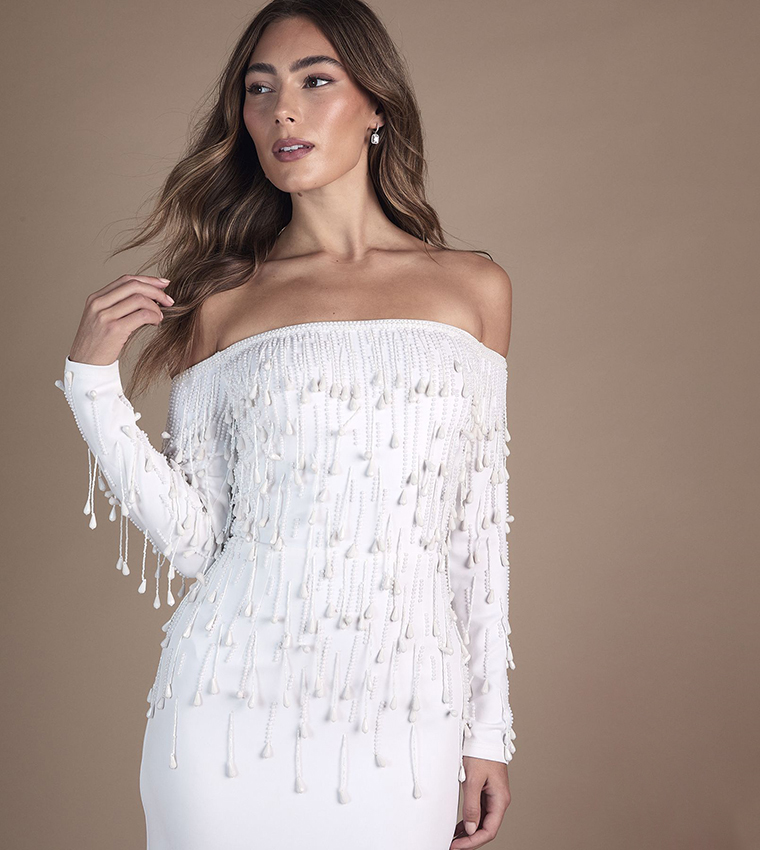 Bardot Scuba Embellished Pencil Maxi Wedding Dress