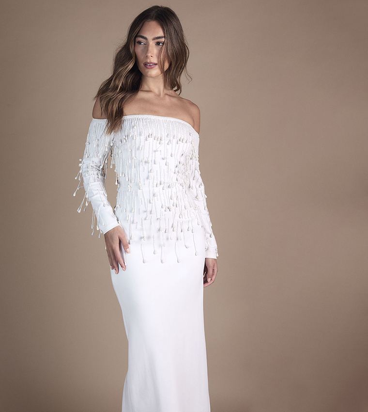 Bardot Scuba Embellished Pencil Maxi Wedding Dress