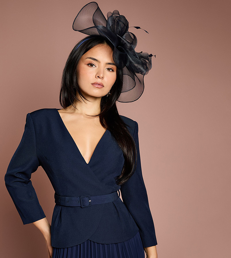 Petite Crepe Bodice Long Sleeves Pleated Midi Dress