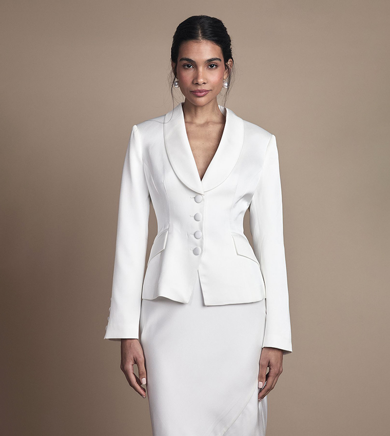 Bridal Waisted Blazer with Satin Lapel