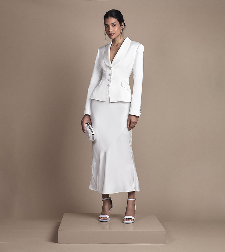 Bridal Waisted Blazer with Satin Lapel