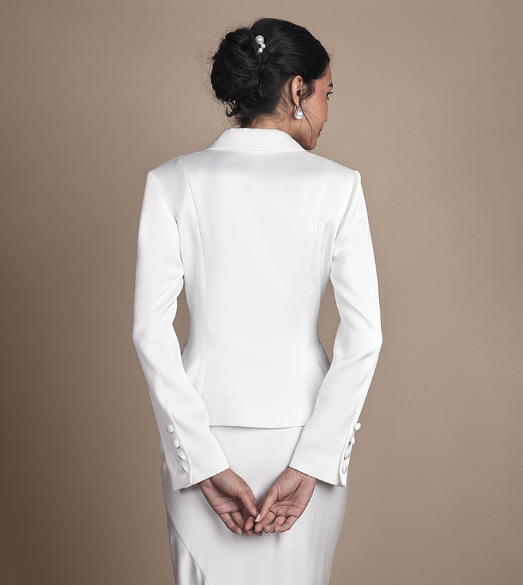 Bridal Waisted Blazer with Satin Lapel