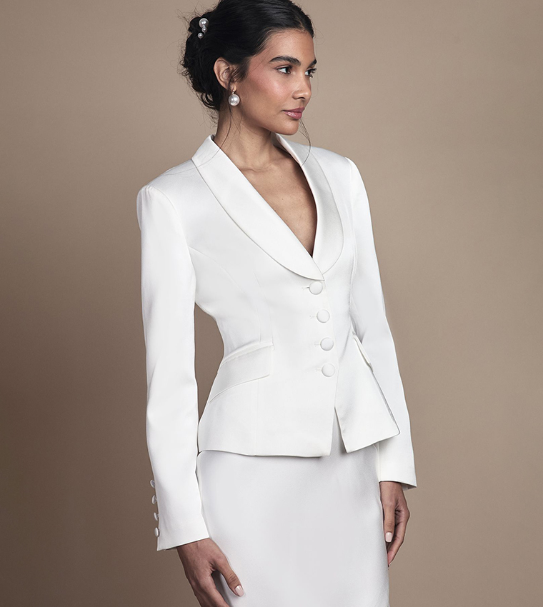 Bridal Waisted Blazer with Satin Lapel